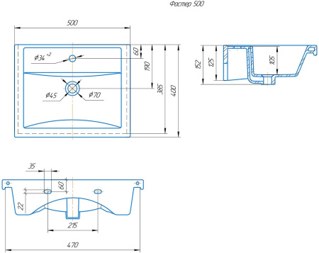 Раковина керамическая Onika Фостер 4630055557578 50х40 накладная цвет белый 1 отверстие под смеситель