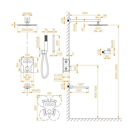 Душевая система RGW Shower Panels 511408371-04 встраиваемая в стену цвет черный с термостатом