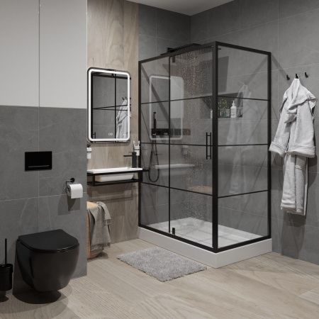 Душевой уголок Niagara Nova _02200832BLACK 120х80 стекло с рисунком профиль черный без поддона