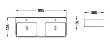 Раковина из санфаянса CeramaLux 78694 81х31 подвесная цвет белый глянцевый 2 отверстия под смеситель