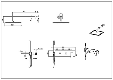 Душевая система Boheme Qubic 474-G встраиваемая цвет золото