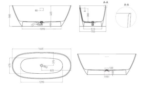 Ванна из литьевго мрамора Salini SOFIA 102511G 165х75 отдельностоящая овальная - фото 5