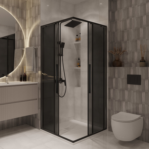 Душевой уголок Niagara Nova NG-2822-34BLACK 80х80 стекло тонированное профиль черный матовый - фото 2