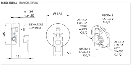 Смеситель для душа Remer Energy EY09 встраиваемый в стену хром