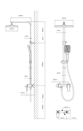 Душевая стойка Vincea Cube VSFS-4C12GM настенная цвет вороненая сталь