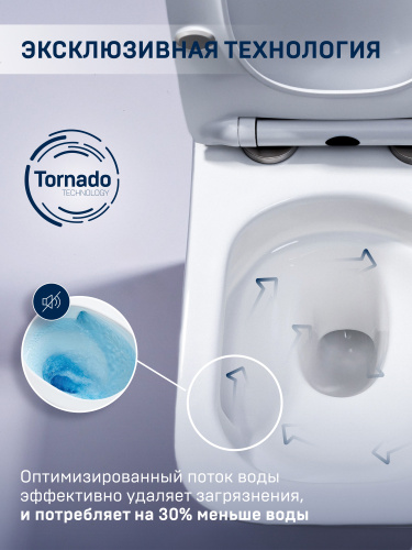 Унитаз подвесной CHARUS EWC700-114WT белый с сиденьем микролифт безободковый смыв торнадо - фото 5