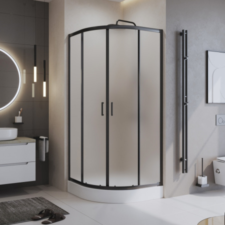 Душевой уголок BelBagno UNO-195 UNO-195-R-2-90-P-NERO стекло рифленое 5 мм