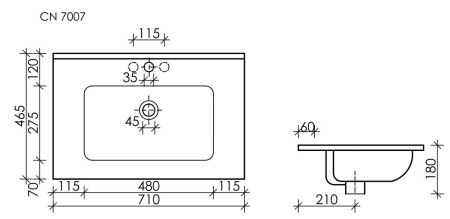 Раковина из сантехнического фарфора Ceramica Nova ELEMENT CN7007MB 70х50 накладная цвет черный 1 отверстие под смеситель