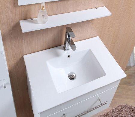 Раковина из сантехнического фаянса CeramaLux 9090E 90х50 встраиваемая цвет белый 1 отверстие под смеситель