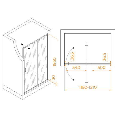 Душевая дверь RGW Leipzig 711210312-14 120х195 стекло прозрачное профиль черный - фото 2