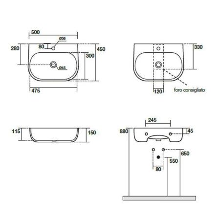 Раковина из сантехнического фарфора Kerasan Nolita 534031*1 50х50 накладная цвет черный 1 отверстие под смеситель