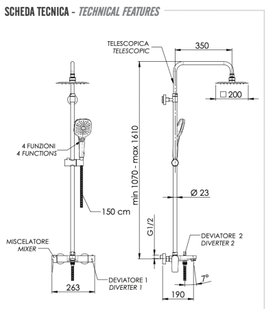 Душевая стойка Remer Dream D34A8MPUFM25T настенная цвет хром