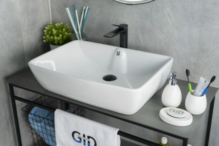 Раковина керамическая Gid Geométrico 51123 59х42 накладная цвет белый без отверстий под смеситель