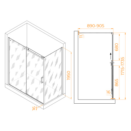 Душевой уголок RGW Tornado 020744179-14 170х90 стекло прозрачное профиль черный без поддона