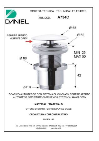 Донный клапан Daniel Донные клапана A734C-63 бронза