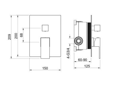 Смеситель для ванны Aquatek ЛИБРА AQ1646CR встраиваемый в стену хром