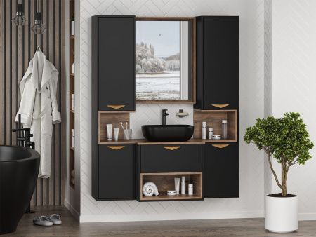 Шкаф-пенал Brevita Bergen BER-05035-02-19-ПоЛ 40х170 подвесной цвет коричневый/черный