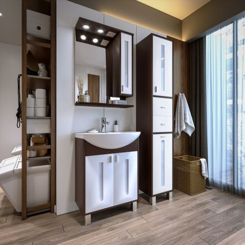 Зеркало-шкаф с подсветкой Бриклаер 4627125411823 62х20х84 подвесной цвет венге/белый - фото 4