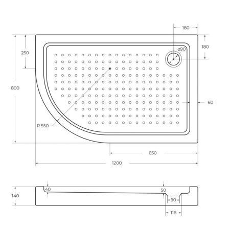 Душевой поддон акриловый Cezares TRAY-A-RH-120/80-550-15-W-R 120х80 белый с ножками