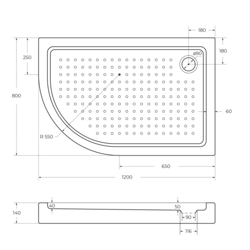 Душевой поддон Cezares TRAY-A-RH-120/80-550-15-W-R 120х80 акрил белый - фото 2