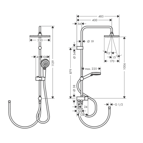 Душевой гарнитур Hansgrohe Vernis Shape 26289000 настенный хром - фото 2