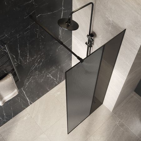 Душевая перегородка Niagara Nova NG-481-10FBLACK 100х200 стекло рифленое/тонированное профиль черный