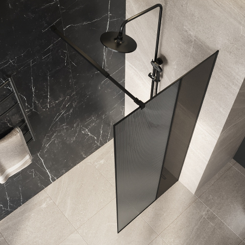 Душевая перегородка Niagara Nova NG-481-90FBLACK 90х200 стекло рифленое/тонированное профиль черный матовый - фото 5