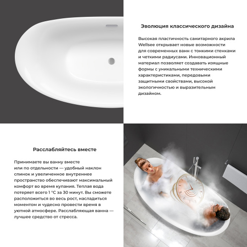 Ванна акриловая Wellsee Enjoy e Amedeo 237401000 175х83 отдельностоящая овальная с ножками - фото 5