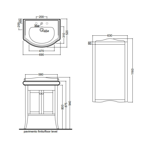 Тумба под раковину Kerasan Retro 735140 69х52х80 цвет дерево - фото 2