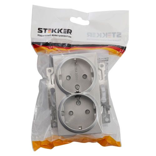 Розетка 2-местная с/з с защитной шторкой Stekker Катрин 39584 - фото 4