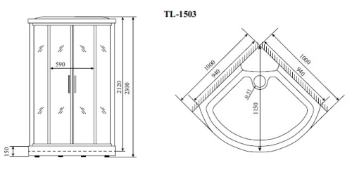 Душевая кабина Timo Lux TL-1503 102х102 четверть круга с крышей - фото 2
