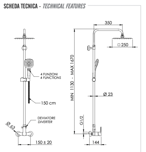 Душевая стойка Remer Energy EY37A8CPUFD25G настенная - фото 2 Душевая стойка Remer Energy EY37A8CPUFD25G настенная - фото 2