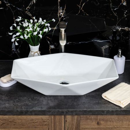 Раковина из сантехнического фарфора Melana 78125-805 60х40 накладная цвет белый без отверстий под смеситель