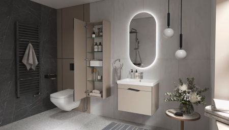 Шкаф-пенал Velvex Krona 360 серый камень 40х150 подвесной цвет серый