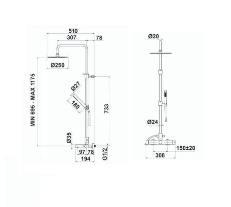 Душевая стойка Oioli Micro MICD048RO/C00 настенная цвет хром