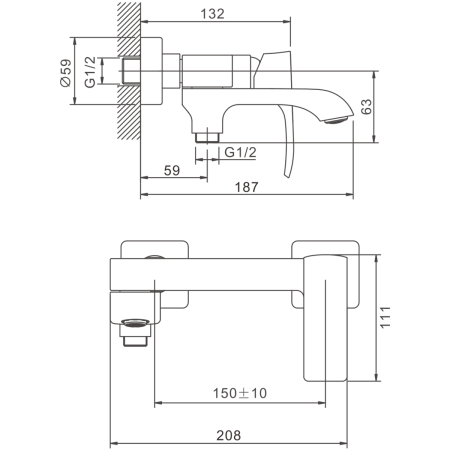 Смеситель для ванны и душа BELZ B60507 настенный хром