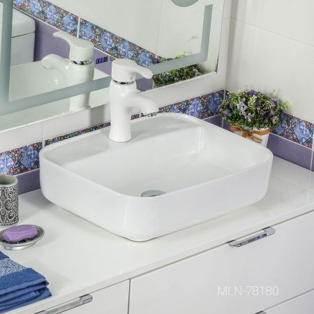 Раковина из сантехнического фарфора Melana 78180-805 50х40 накладная цвет белый 1 отверстие под смеситель
