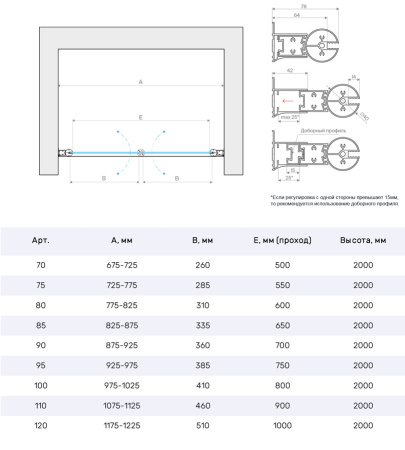 Душевая дверь Vegas-Glass E2P NOVO E2P NOVO h2000 95 01 01 95х200 стекло прозрачное профиль белый
