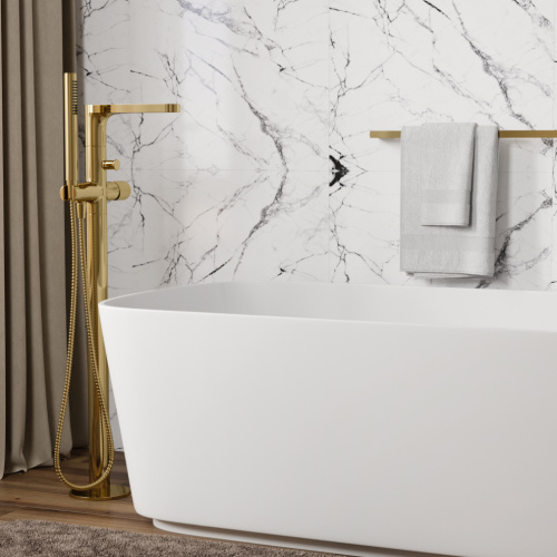 Смеситель для ванны и душа Wasserkraft Ems 7600 7621 напольный золото - фото 4