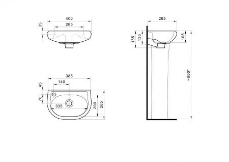 Раковина из сантехнического фарфора Santek Бриз 1WH110442 40х30 подвесная цвет белый 1 отверстие под смеситель