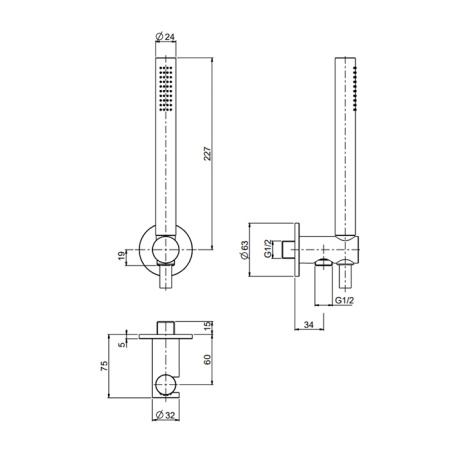 Душевой гарнитур QuadroDesign 1366AS настенный сталь