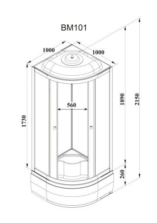 Душевая кабина Parly Bianco BM101 100х100 четверть круга с крышей