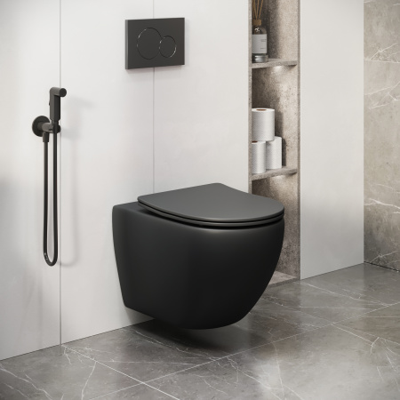 Унитаз подвесной Grossman Торнадо GR-4411BMSQ черный матовый с сиденьем микролифт безободковый смыв торнадо