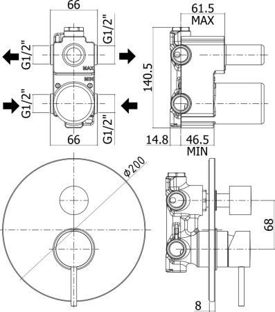 Смеситель для душа Paffoni Light LIG018NO встраиваемый в стену черный без термостата