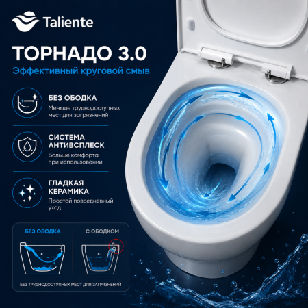 Унитаз напольный с бачком Taliente Arte Vortex 3 AR33043 белый с сиденьем безободковый смыв торнадо