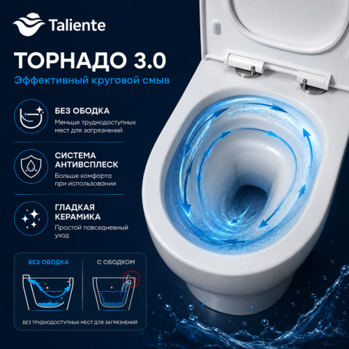 Унитаз напольный с бачком Taliente Arte Vortex 3 AR33043 белый с сиденьем безободковый смыв торнадо - фото 2