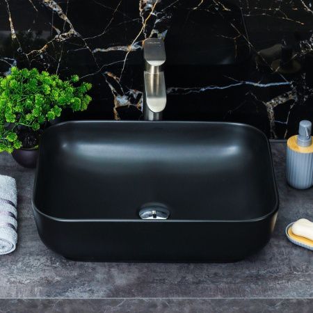 Раковина из сантехнического фарфора Melana 320353MB-805 50х40 накладная цвет черный без отверстий под смеситель