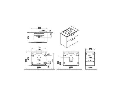 Тумба с раковиной Vitra Root 66306 80х50 подвесная цвет белый