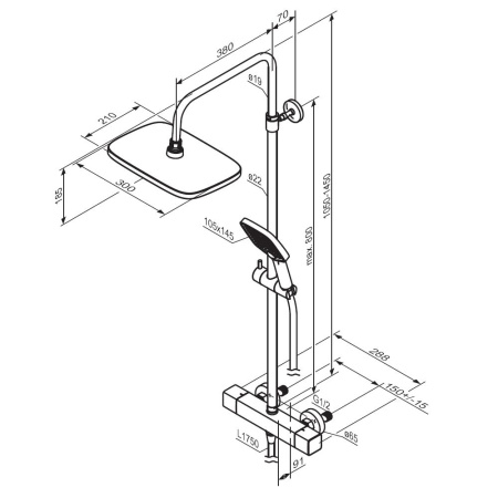 Душевая стойка Damixa Gala 953800300 настенная цвет черный