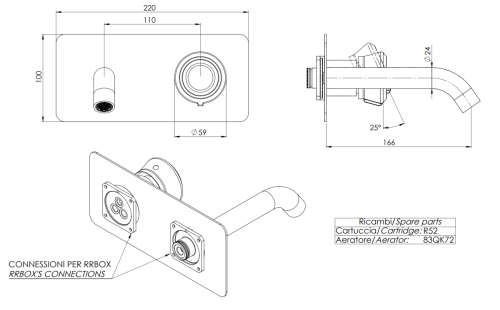 Смеситель для раковины Remer Element ET15KBCFP встраиваемый в стену черный - фото 2